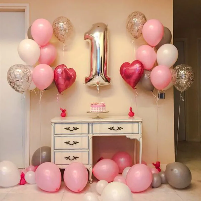 21 шт./лот От 1 до 5 лет на день рождения воздушные шары в виде сердца, с 32 дюймов номер 1th День рождения украшения для детей