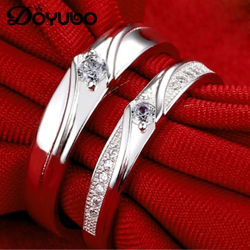 DOYUBO 925 пробы серебряные кольца с фианитом для влюбленных ромбические