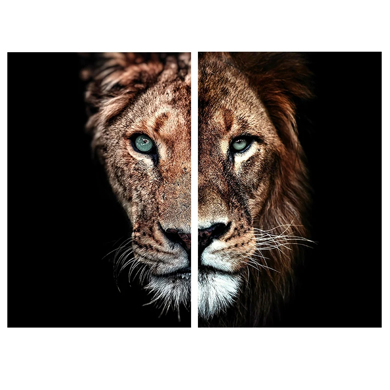 2pcs Set Green Eyes Lion Black Background Canvas Art Painting Posters and  Prints Cuadros Home Decor Wall Art For Living Room