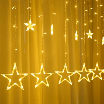 

LED Garland Star String Lights Christmas Lights Outdoor 8 Flashing Modes Stars Curtain Fairy Lights Wedding Xmas Home Decoration