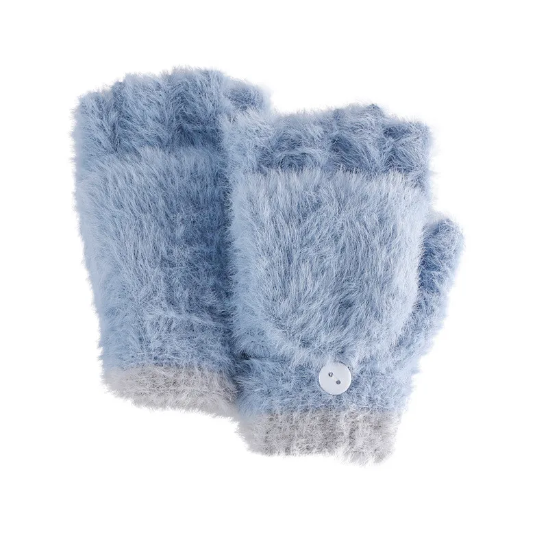 BalleenShiny пушистые детские перчатки с откидной крышкой, детские варежки без пальцев для мальчиков и девочек, толстые теплые перчатки для малышей, складные От 0 до 6 лет - Цвет: blue