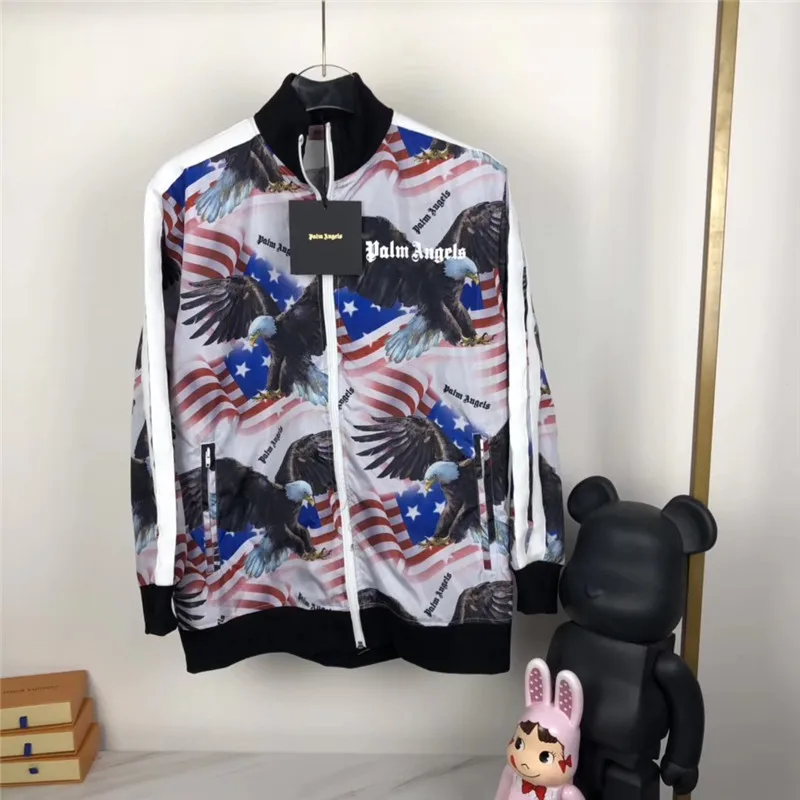 

Palm Angels Jacket Men Women Classic Eagle Full Printing Palm Angels Jackets Autumn Thin Striped Palm Angels Coats