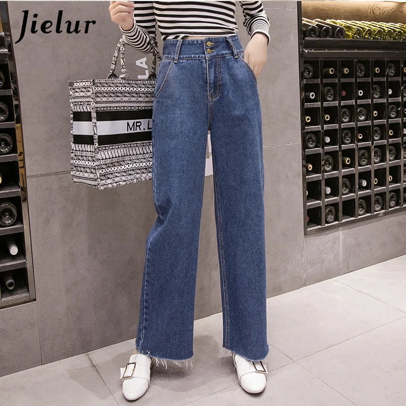 Jielur Autumn New High Waist Wide Leg Jeans For Women Plus Size Fashion Loose Denim Pants Winter Slim Simple Vaqueros Mujer 2021 | Женская