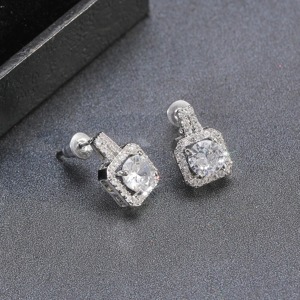 Huitan Classic Square Shape Women Stud Earring Full Paved CZ Zircon Stone Luxury Female Wedding Earring Jewelry New Arrival Item