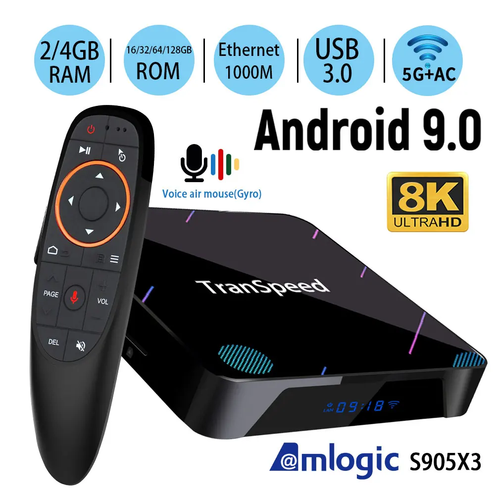 

X3 Plus Amlogic S905X3 Android 9.0 TV Box 4GB 32G 64G 128G 1000M wifi 4K 8K Bluetooth Voice Assistan Netflix Set Top Box