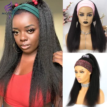 

Modern Show Brazilian Kinky Straight Human Hair Wig Headband Full Machine Wigs For Black Women Remy Yaki Straight Hair Wig 150%