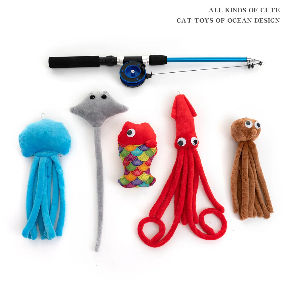 

Teasing Plush Toy Kitten Fishing Rod Pet Toy Interactive Cat Toy Wooden Rod Funny Cat Stick Set Cat Gift Box