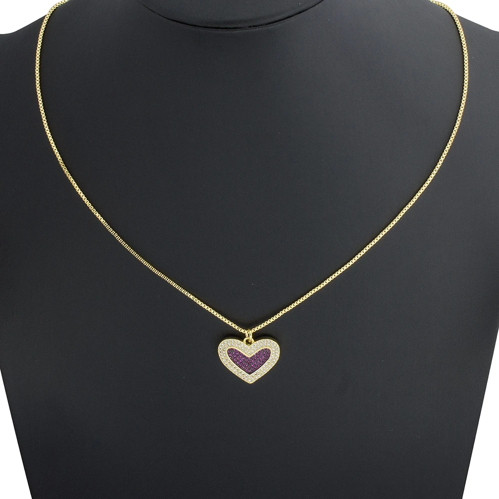 Charm Heart Pendant Necklaces For Women Fashion Copper Cubic Zirconia Jewelry Gold Color Rhinestone Chain Necklace Gifts