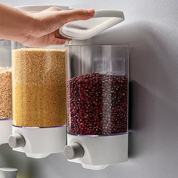 

Wall-Mounted Platic Food Container Multi Grains Dispenser Dustproof Sealed Jar for Cereals Oatmeal Beans