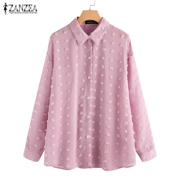 

Fashion White Shirts Women's Spring Blouse 2020 ZANZEA Casual Long Sleeve Blusas Female Button Flower Tops Oversized Tunic 5XL 7