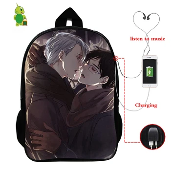 

YURI ON ICE Backpack USB Charge Laptop Backpack School Bags for Teenagers Boys Girls Travel Shoulder Bags Multifunction Backpack