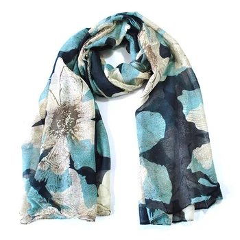 

Fashion Women Elgant Vintage Scarves Long Soft Print Voile Contrast Large Flower Shawl Lady Clothing Accessories