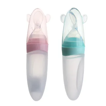 

Baby 90ml squeeze rice cereal feeding bottle baby infant rice cereal spoon silicone complementary food tableware