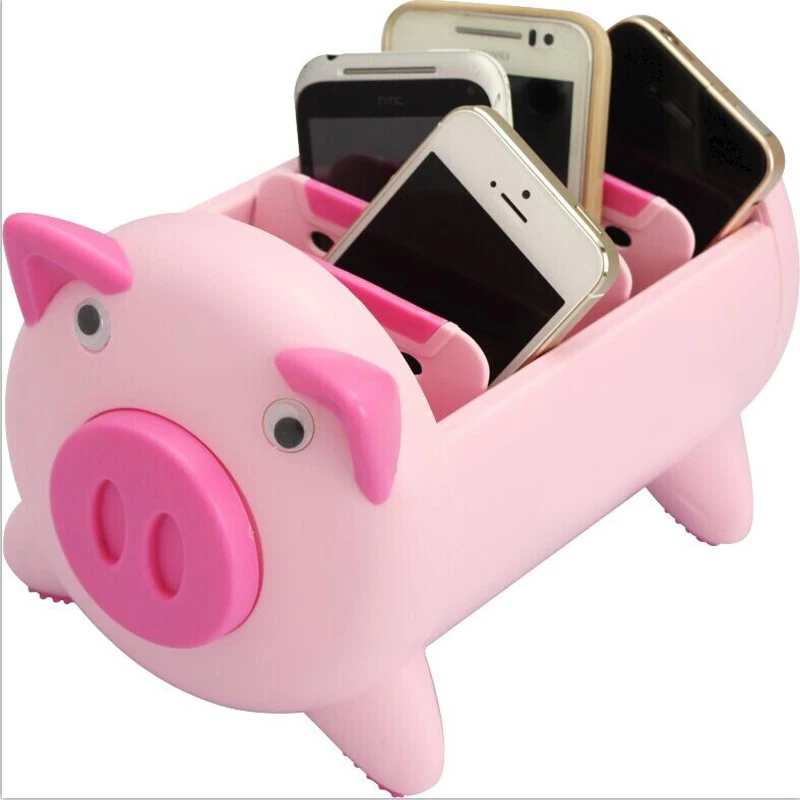 

4 Storage Compartments Multifunctional Cartoon Pig Office Desktop Organizer Stationery Storage Box FP8