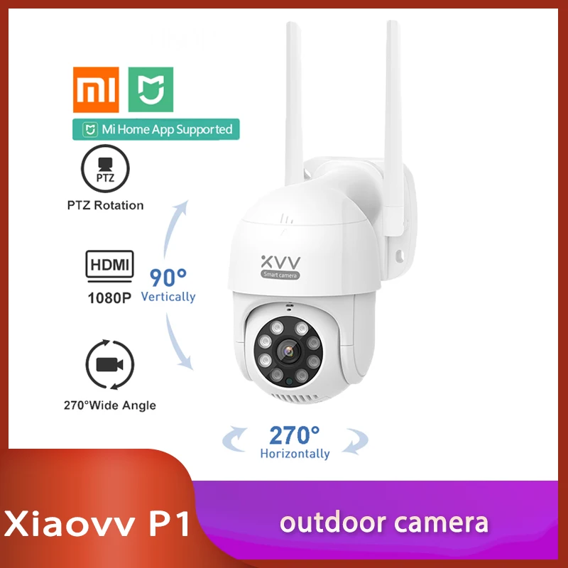 Xiaovv P1 IP Camera PTZ Action Camera IP65 Infrared 8 Night Vision Rotation 1080P HD Image Quality Lights Stand By Mi Home App