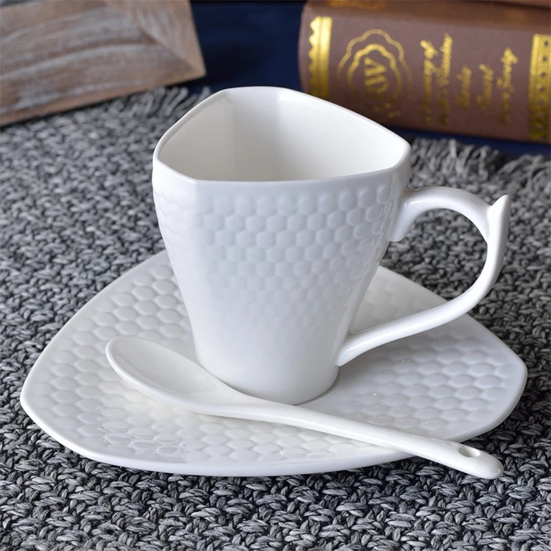 160ml White Simple Ceramic Coffee Cup And Saucer Spoon Cafe Cup Set Coffeware Sets AliExpress