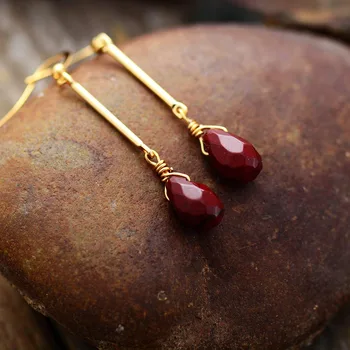 Gems Earrings for Women Red Jaspers Gold Tone Drop Dangle Earring Bohemian Elegant Art Jewelry Femme Gifts