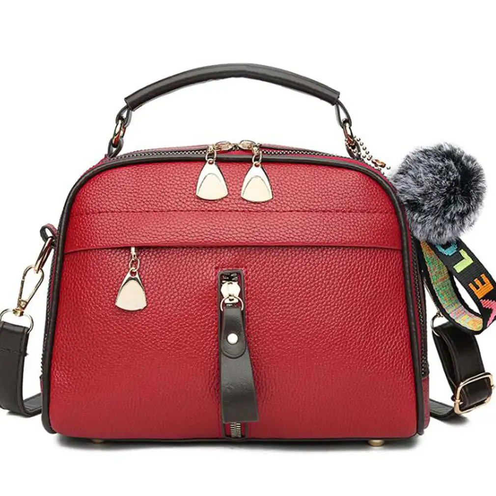 Новая Элегантная женская сумка через плечо, кожаная сумка для леди, бостонские сумки-мессенджеры, украшенные меховым шаром, женские сумки через плечо - Цвет: Red