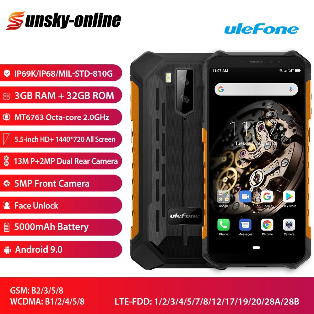 Смартфон Ulefone Armor X5 защищенный IP68 5 дюйма 3 + 32 ГБ 5000 мА · ч Android 13 МП 4G NFC OTG | Мобильные