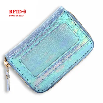 

RFID Women Wallets Fashion Magic Color Ladies Card Holder Zipper Coin Purse Lychee Pattern Mini Wallet Women Card Cases Carteira