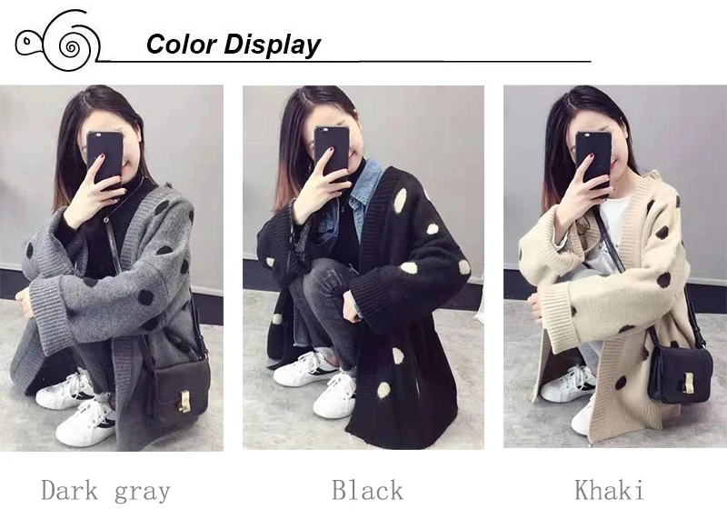 Высокое качество женский осенний свитер вязаный в горошек черный бежевый серый Женская верхняя одежда кардиганы корейский стиль сладкий
