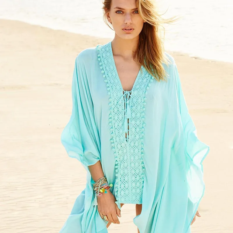 

Women Summer dresses Loose cats Vestidos Bohemian Tassle Beach Tuniek Mini V -neck Robe Femme 3 Colors