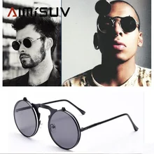 AIMISUV, стимпанк, солнцезащитные очки, мужские, Круглый, металлический стиль, Ретро стиль, флип, круговой, двойной металл, женские солнцезащитные очки, УФ Защита