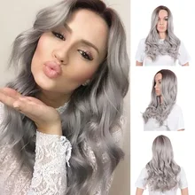Парик Серый окрашенные женские длинные кудри в разрезе рукав химическое волокно высокая температура шелк набор париков прямые продажи с фабрики источник