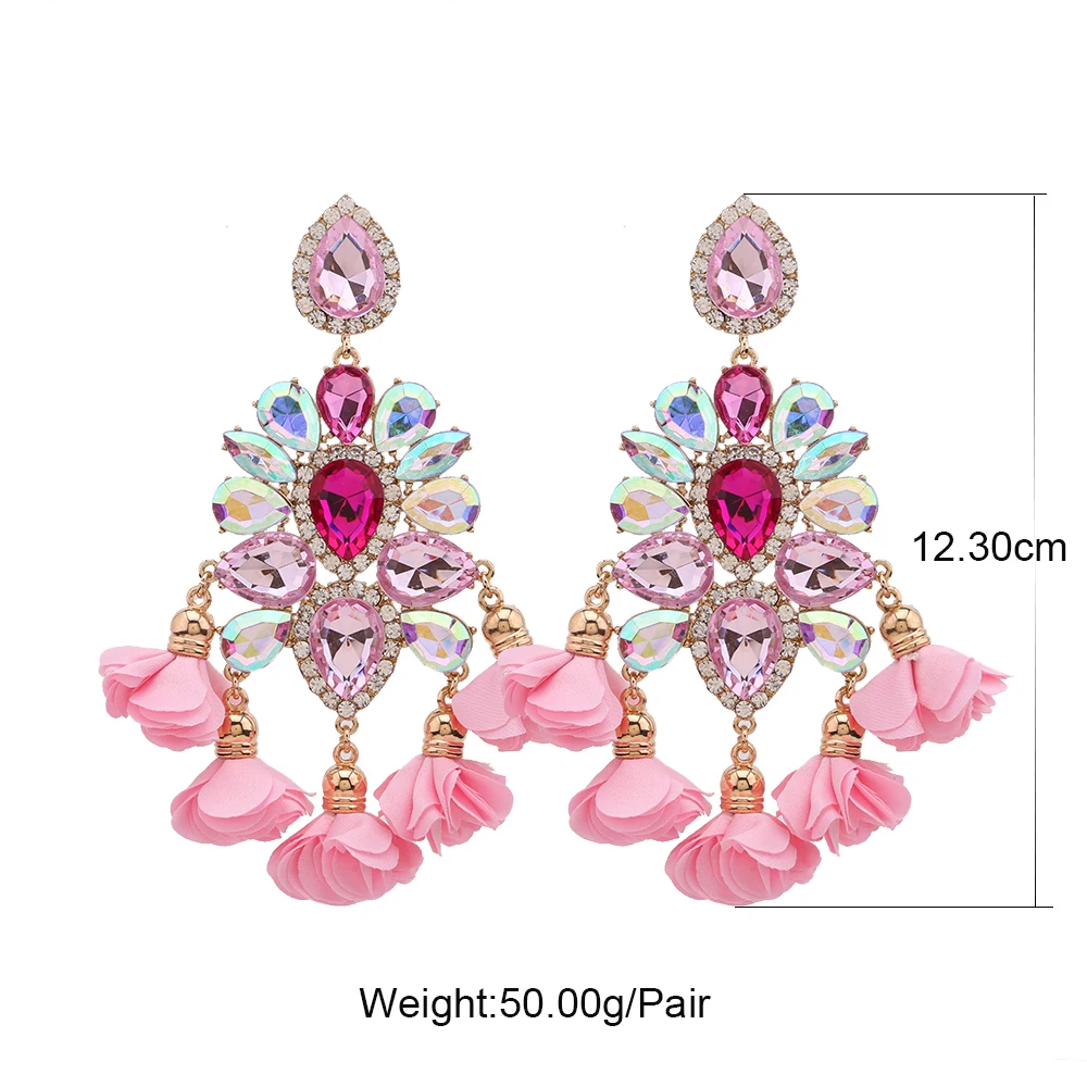 Boho Long Tassel Crystal Drop Earrings for Women