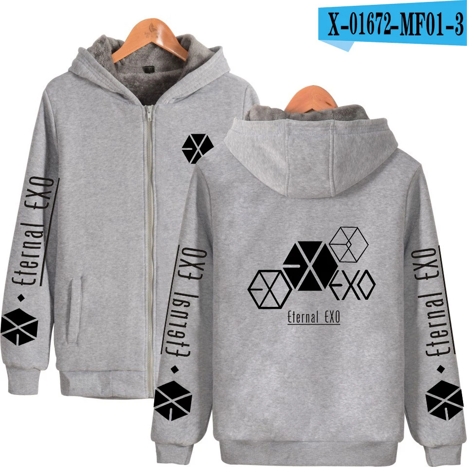 EXO PLANET#5 принт хип хоп Kpop Повседневная Уличная модная популярная парка Basic на молнии уличная сохраняющая тепло парки свободного покроя - Цвет: Хаки