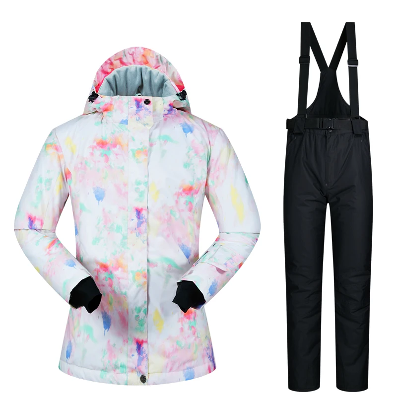 Лыжный костюм для взрослых женщин Зимний водонепроницаемый дышащий Теплый сноуборд куртка нагрудники брюки ветрозащитный Открытый Сноуборд костюм - Цвет: BSC  BLACK