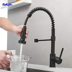 Kitchen Pull Out Faucet Black Color Copper Hot and Cold 360° Rotatable Retractable Basin Sink Faucet High-quality Kitchen Tap