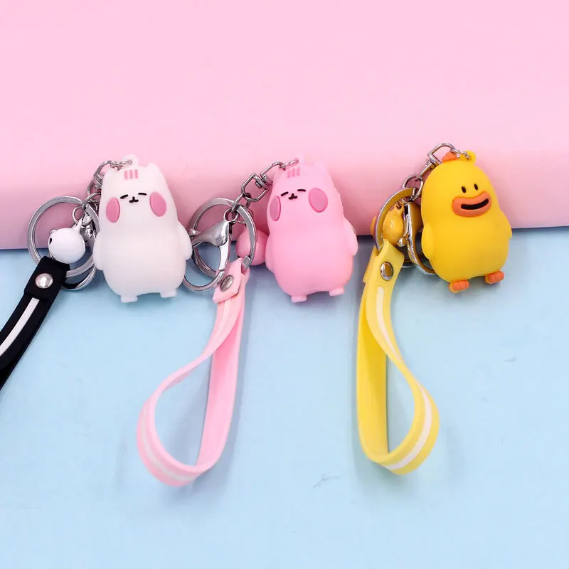 

2019 Creative Design Cartoon Key chain Silicone leather Rope Big Mouth Duck Key Chains Kawaii Silicone Kitten Children's Gift