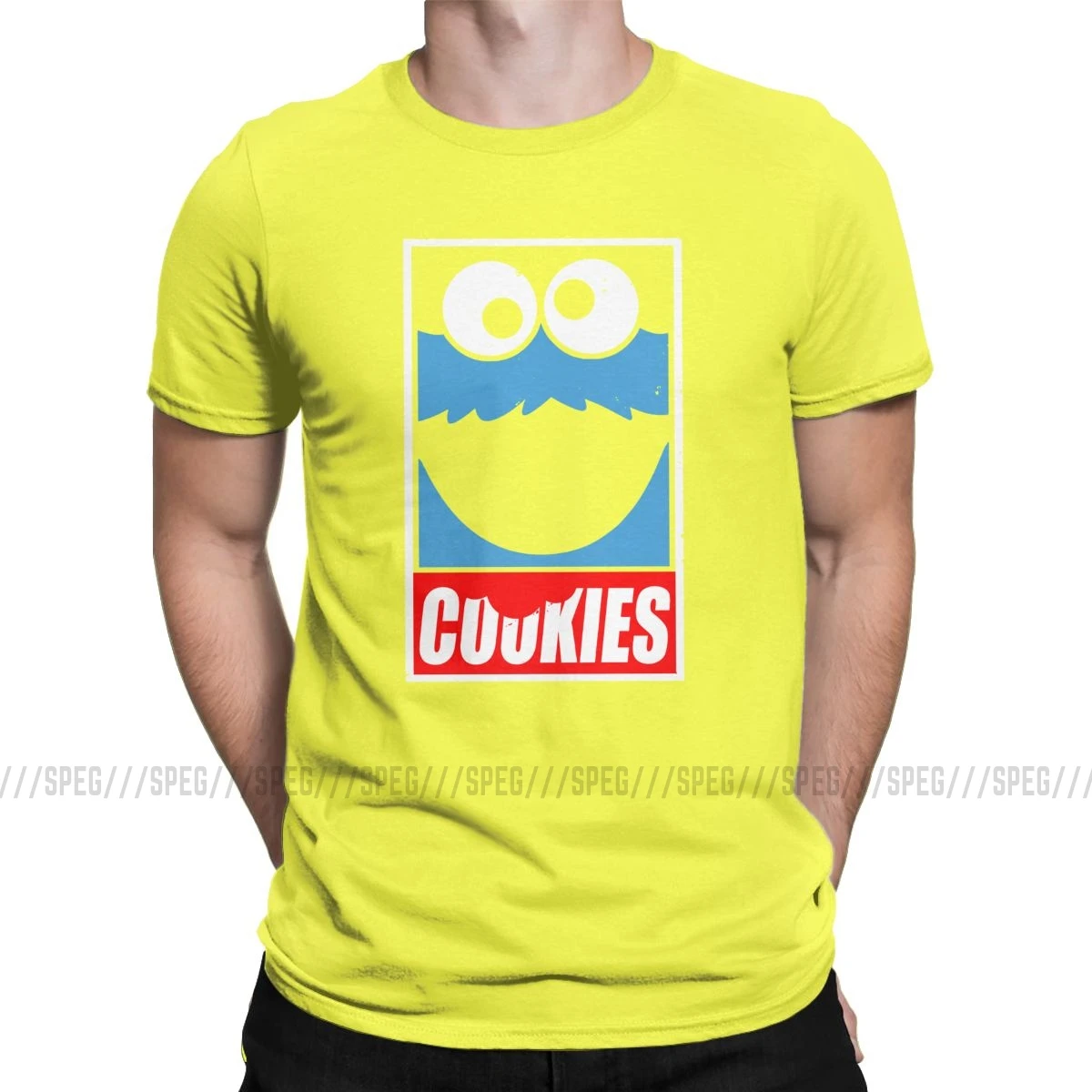 Cookie Monster T Shirt For Men Funny Tees Round Neck Short Sleeved Clothes Cotton Printed T-Shirt Plus Size Tops - Цвет: Цвет: желтый