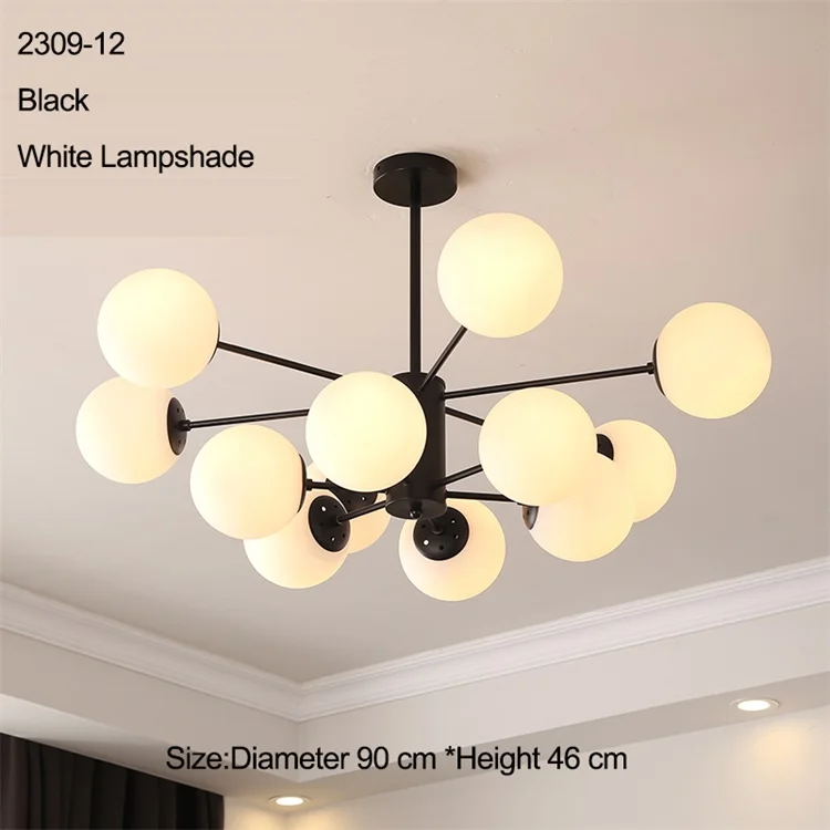12 light black white Волшебная молекулярная структура бобов стеклянная люстра для спальни гостиной украшения для комнаты светильники французская страна - Цвет абажура: 12 light black white