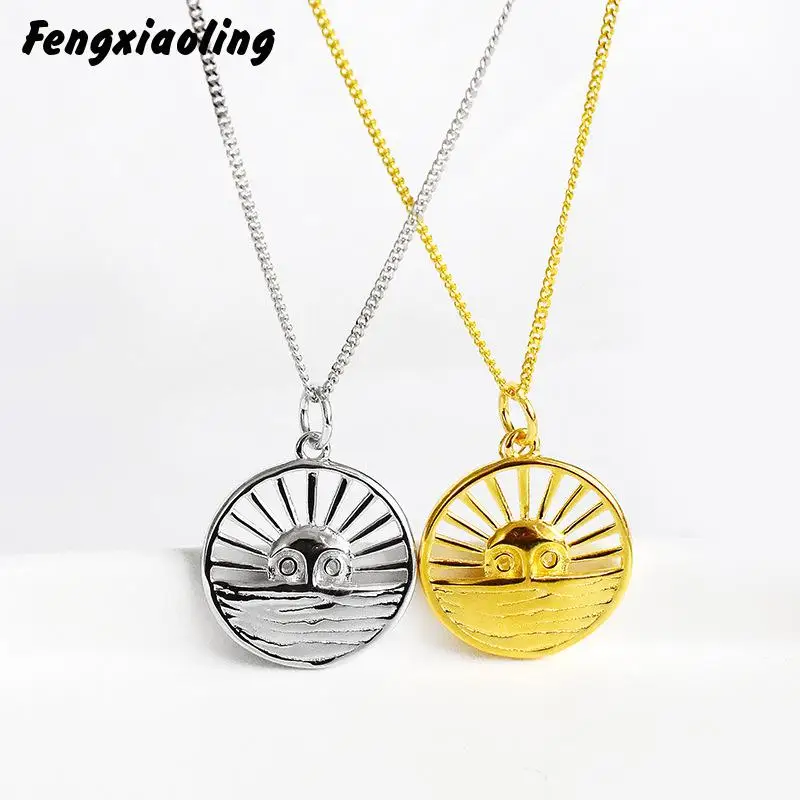 

Fengxiaoling 100% Genuine 925 Sterling Silver Sunrise Round Pendant Necklaces For Women Fine Jewelry Cute Accessories 2020