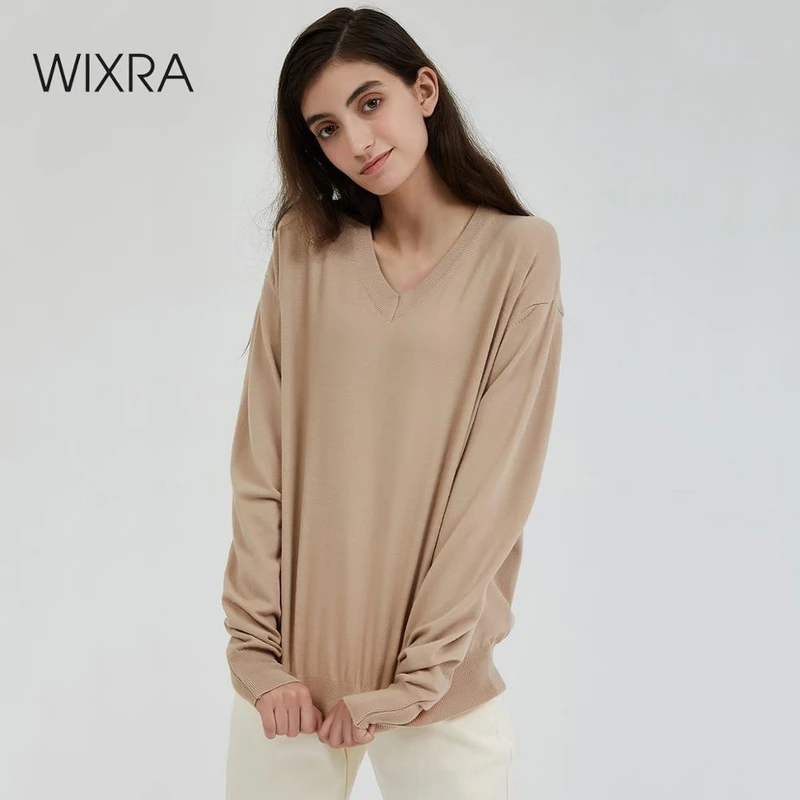 Wixra Women Sweaters And Pullovers 2019 Autumn Winter Spring Loose V Neck Knitted Female Jumper Tops | Женская одежда