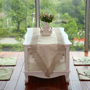 

Wedding Decorative Satin Embroidered Table Flag Party Banquet Table Cover European Style Lace Table Runner for Home Decor