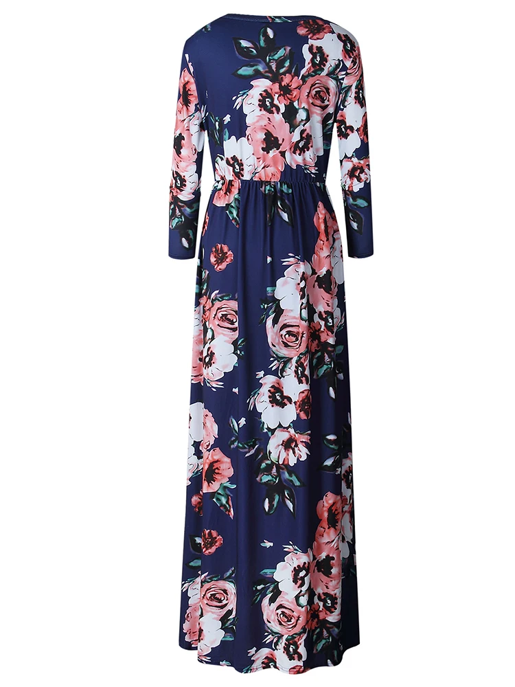 Autumn summer women dress Long short sleeve maxi dress women floor length white print floral ladies casual dress vestidos LD718 (32)