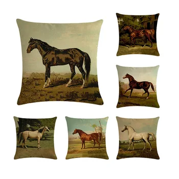 

Retro Nostalgic Art Horse Cushion Cover Series Linen Hug Pillowcase Colorful Wild Style Decorative Household Items 45x45cm