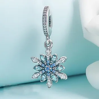 

100% 925 Sterling Silver Charm Simple Crystal Snowflake Pendant Fit Pandora Women Bracelet & Necklace Diy Jewelry