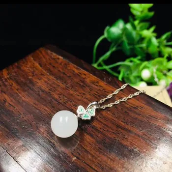 

925 Silver White HeTian Jade Beads Inlay Zircon Design Lucky Pendant Necklace For Women Men Fine Jewelry Certificate
