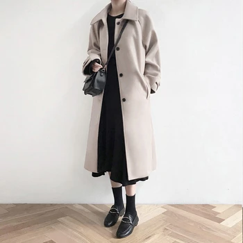 

2020 Faux Woolen Overcoat Long Loose Autumn Coat Manteau Femme Hiver Wool Blend Winter Jacket Female Women Coats Harajuku Cloak