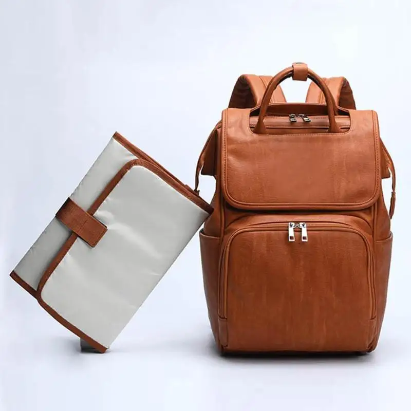 

Vintage Maternity Women Backpack Multi-function Baby Diaper Bag Changing Pad PU Leather Large Capacity Travel Mummy Bag Dropship