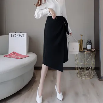 

Mazefeng 2020 Women Autumn Winter Women Skirts Irregular Knee-Length Midi Elegant Office Lady Minimalist Style Ladies Size S-XL