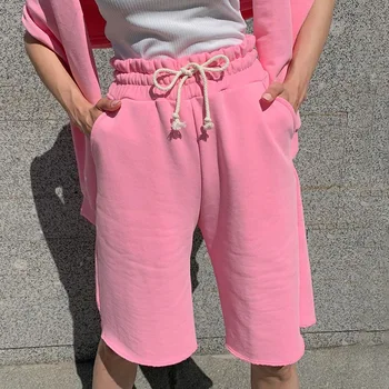 

SEASONS Sweat High Waisted Shorts Women Pink Casual Loose Short Pants Women Pockets Fashion Shorts Drawstring Summer ASSH81428