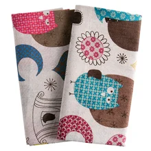 Ткань с принтом Совы из мультфильма, полиэстер, лен, смешанная ткань для рукоделия, чашки, подушки, кухонные аксессуары, швейный материал TJ0528