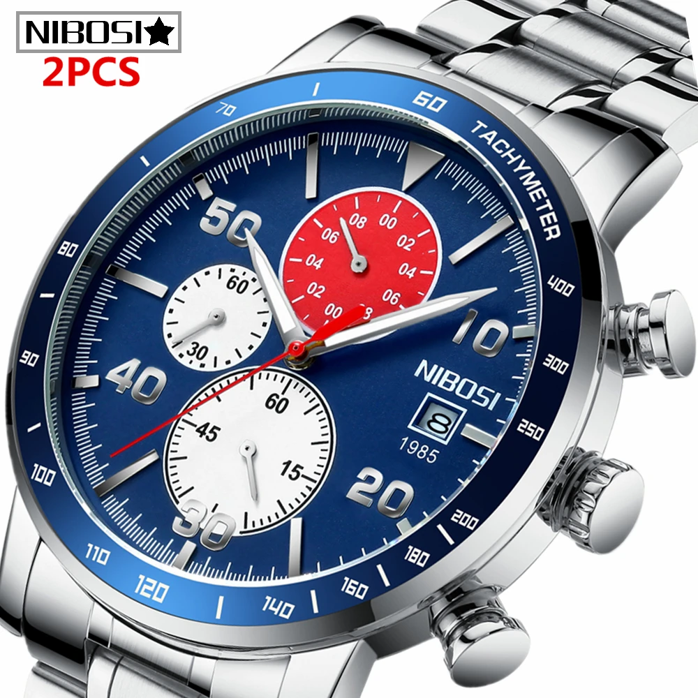 Часы наручные NIBOSI Мужские кварцевые люксовые брендовые полностью стальные