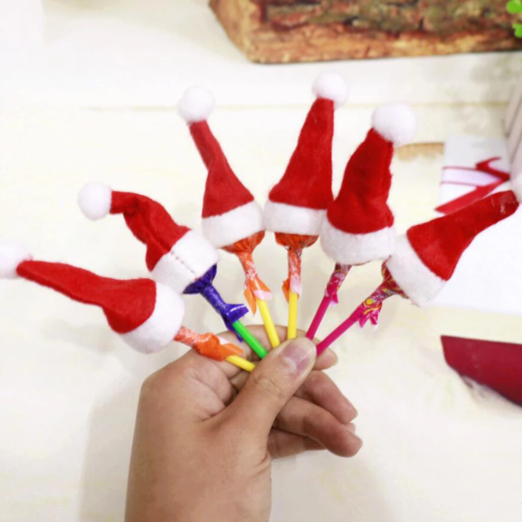 20Pcs Mini Christmas Hat Red Santa Hat DIY Lollipop Candy Cover Hat Christmas Decorations Crafts 8.5 x 3.5 cm