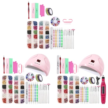 

Pro Complete Manicure Rhinestones Nail set Drill File Grinder Grooming Dryer Art Kit Set Nail Buffer Polisher Nail Art Tools